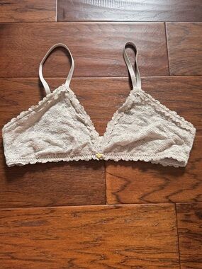 Aerie Show Off Vintage Lace Triangle Bralette Beige Taupe M